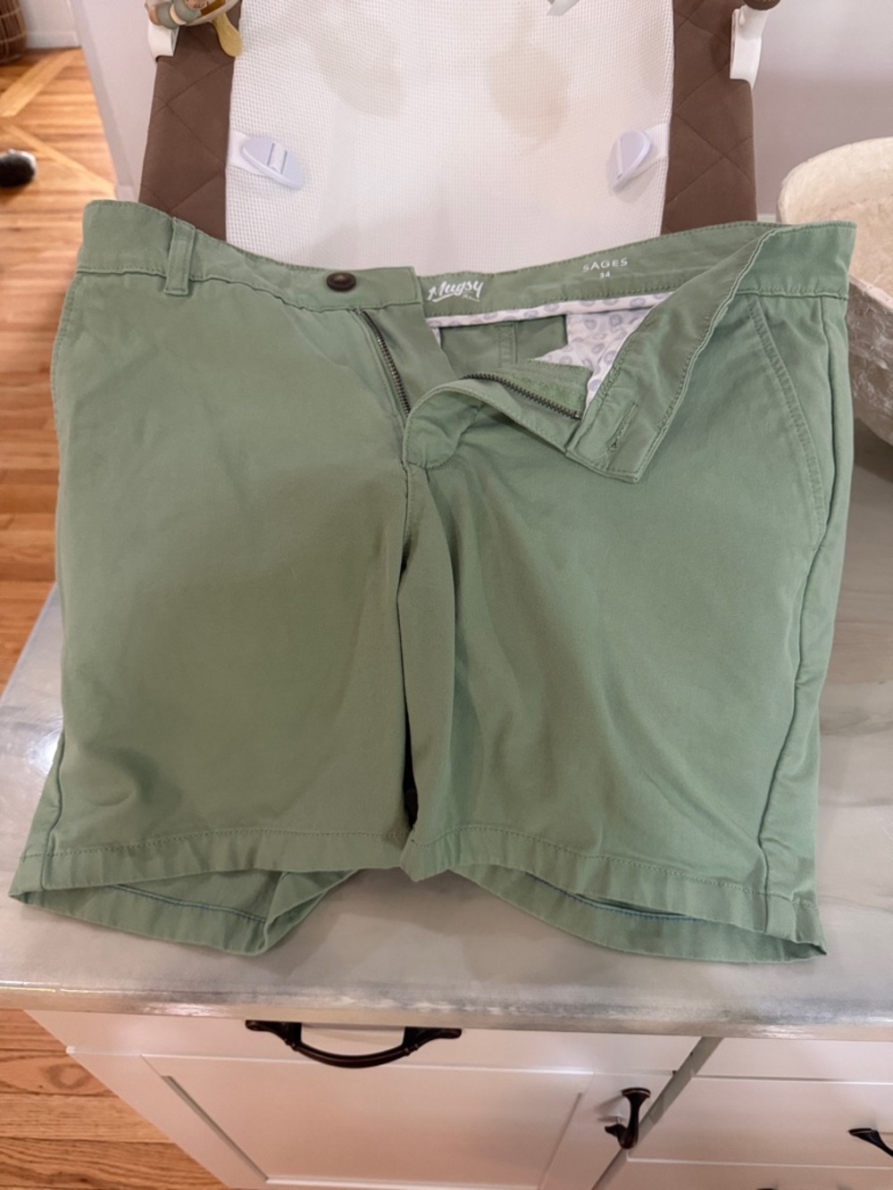 Men's Sage Green Flat Front Chino Shorts